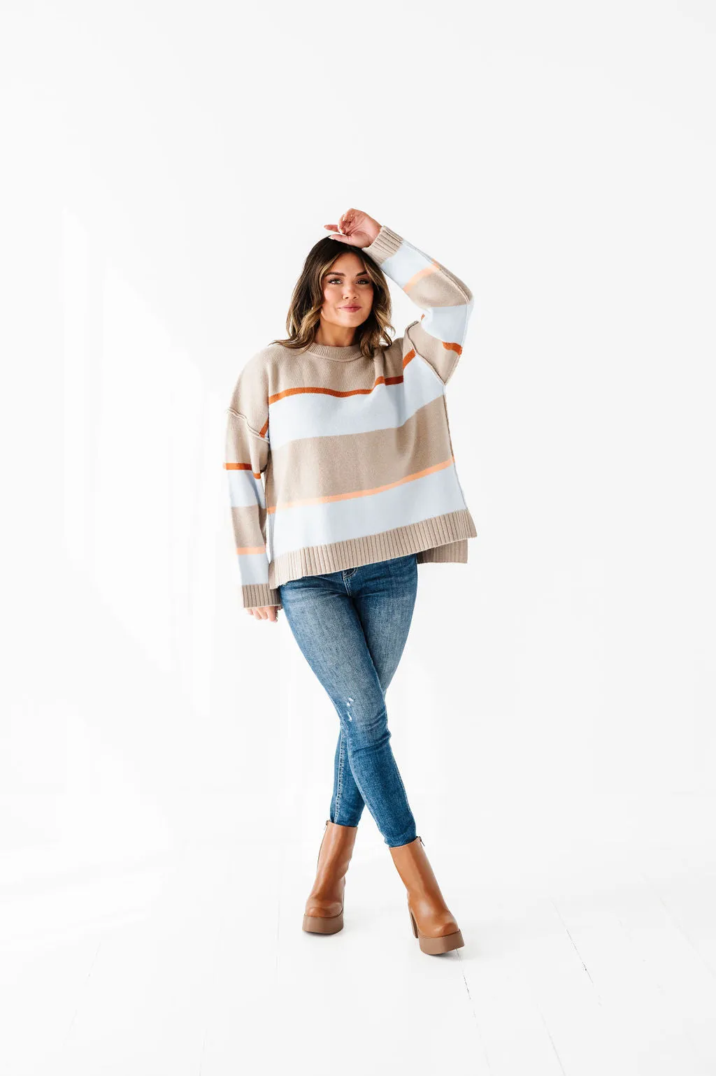 Layton Oversized Sweater in Champagne/Blue