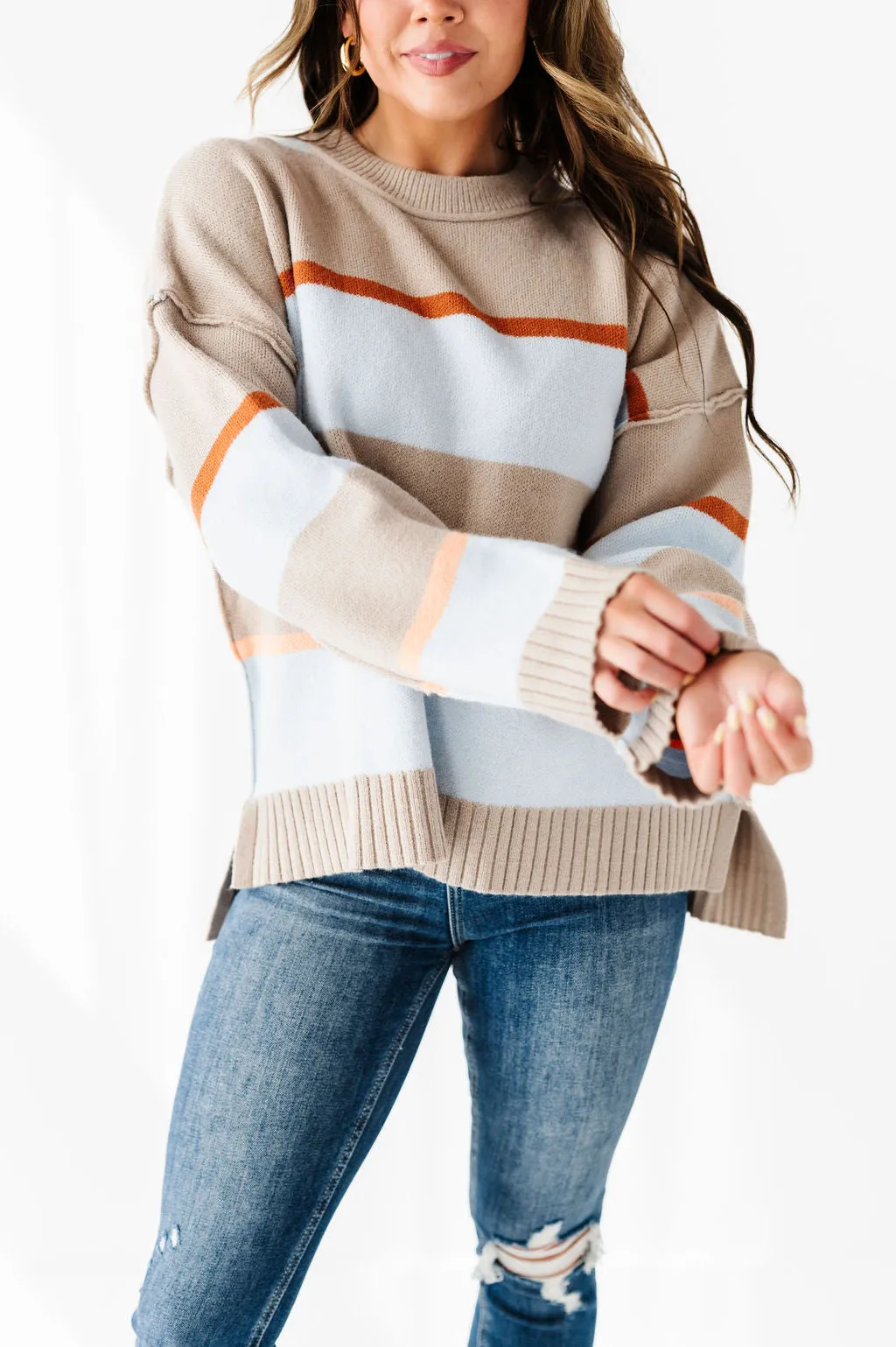 Layton Oversized Sweater in Champagne/Blue