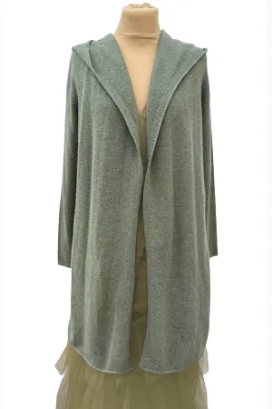 Long Cashmere Hooded Cardigan in Light olive