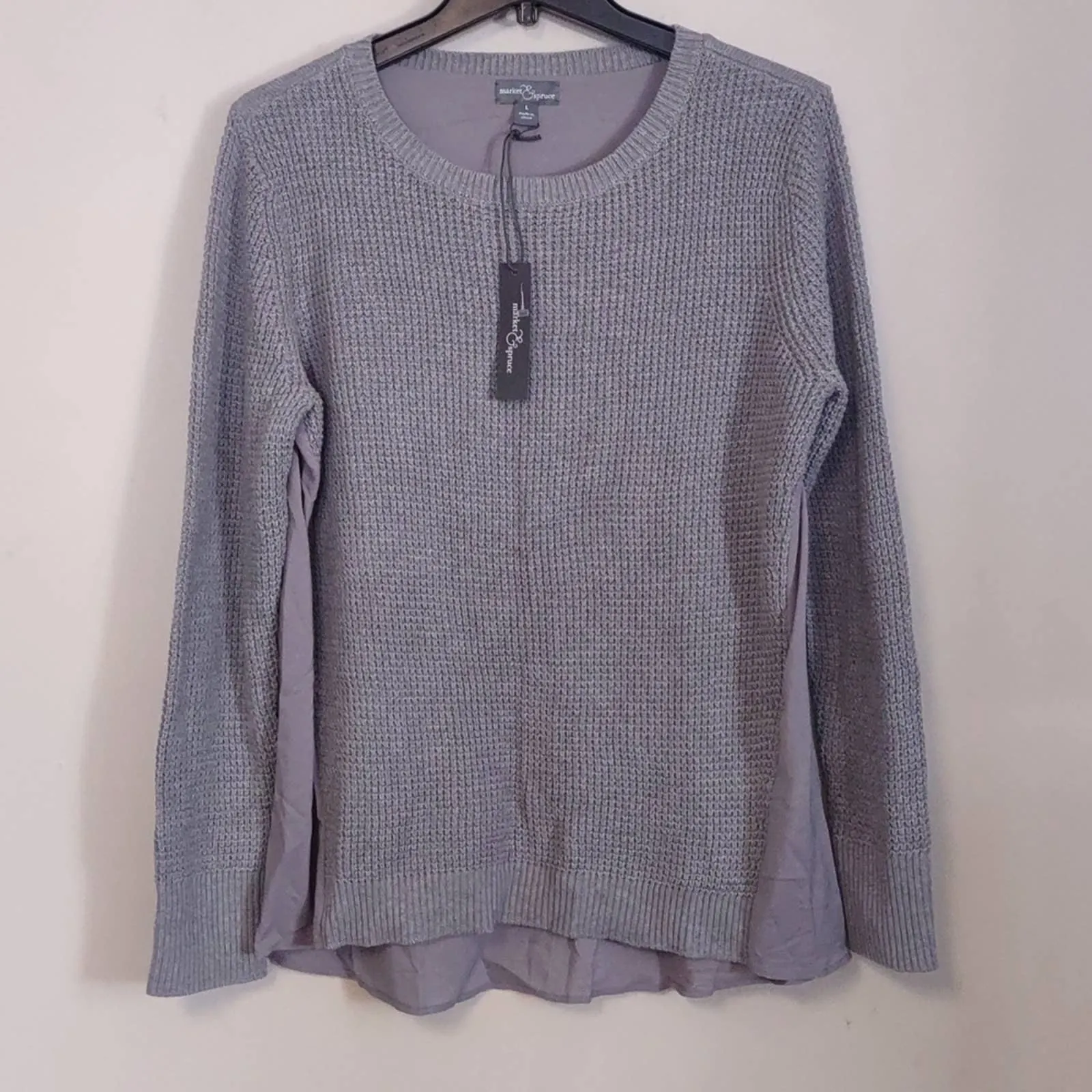 Market & Spruce Layered Look Waffle Knit Sweater Gray large