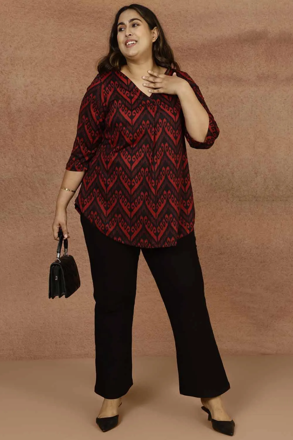 Maroon Black Plus Size Top