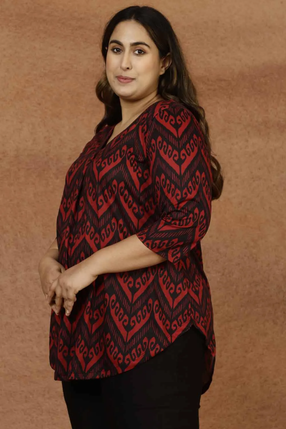 Maroon Black Plus Size Top