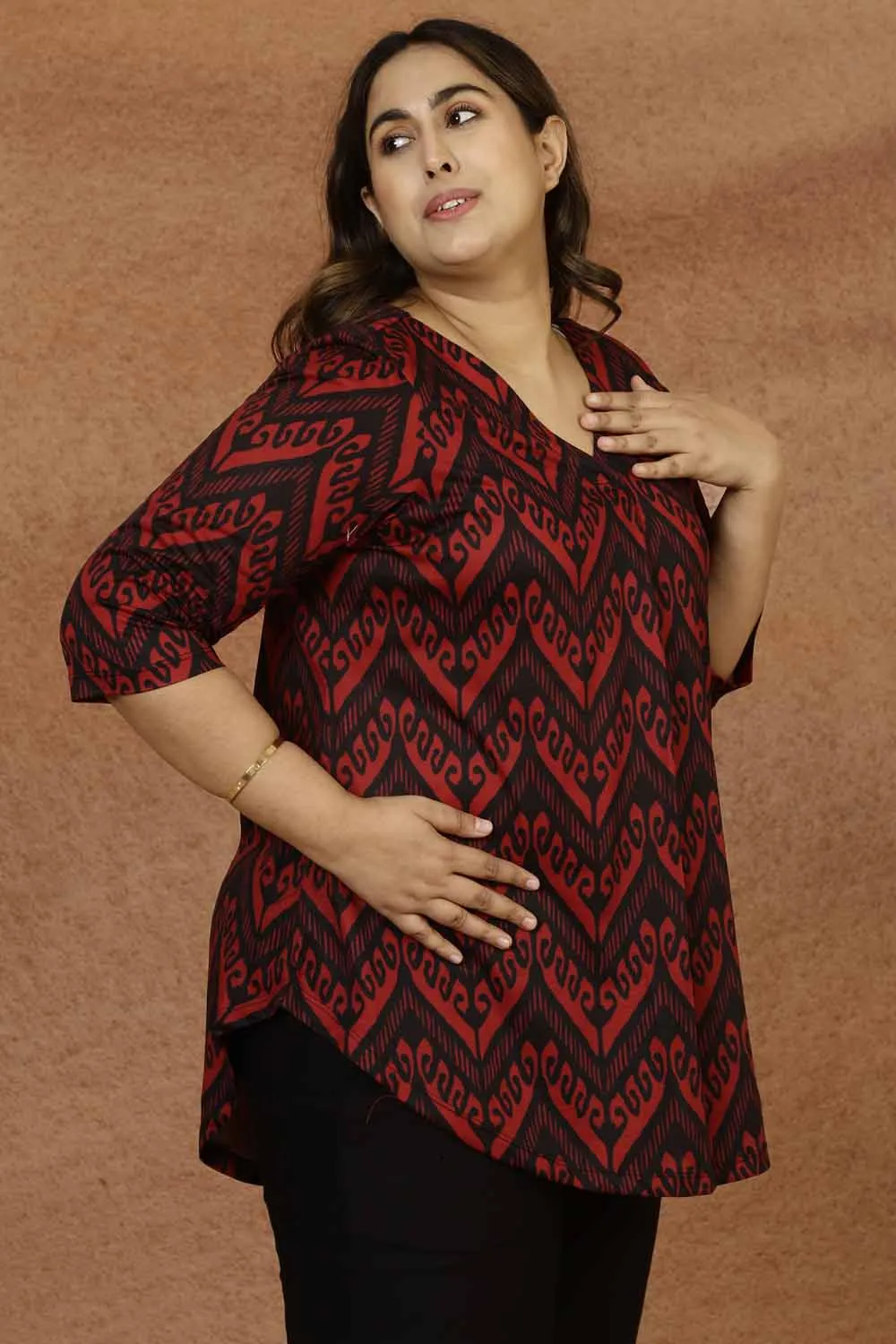 Maroon Black Plus Size Top