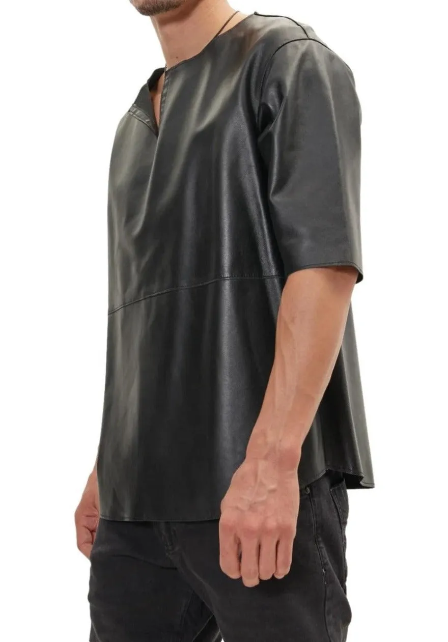 Mens Black Leather T Shirt