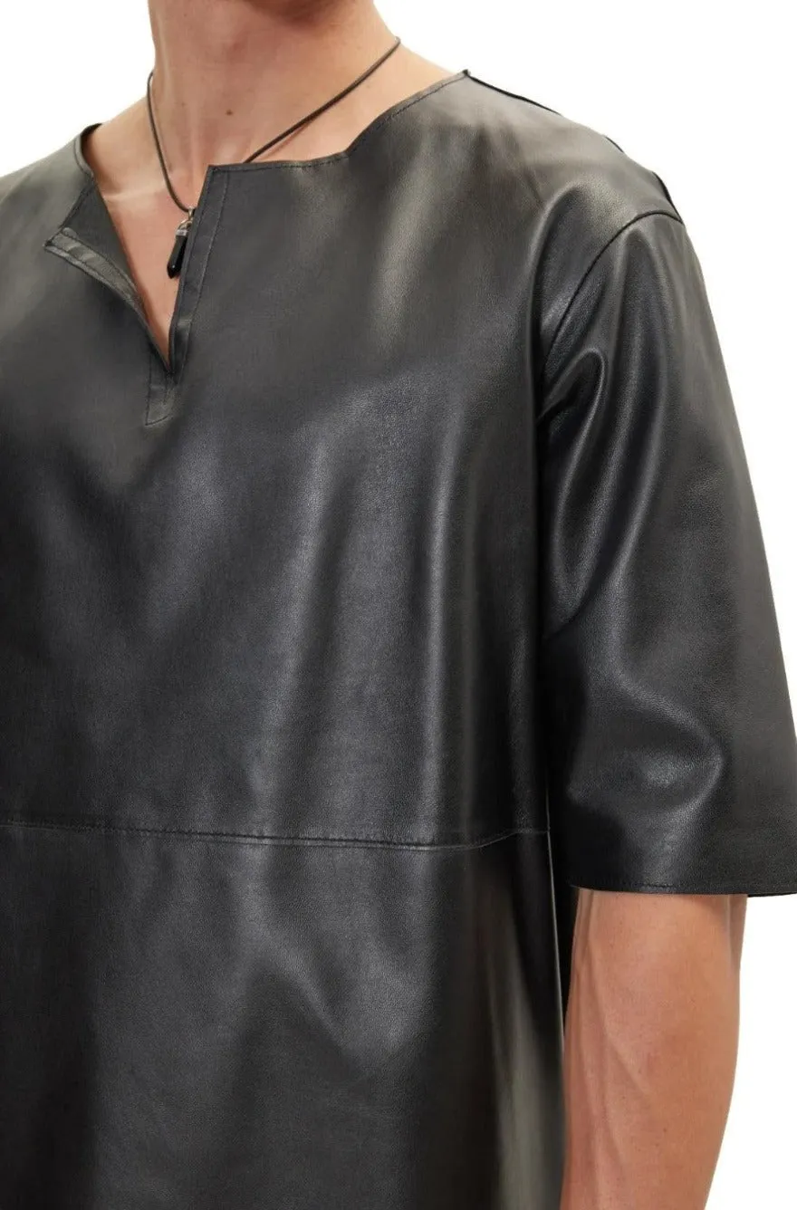 Mens Black Leather T Shirt