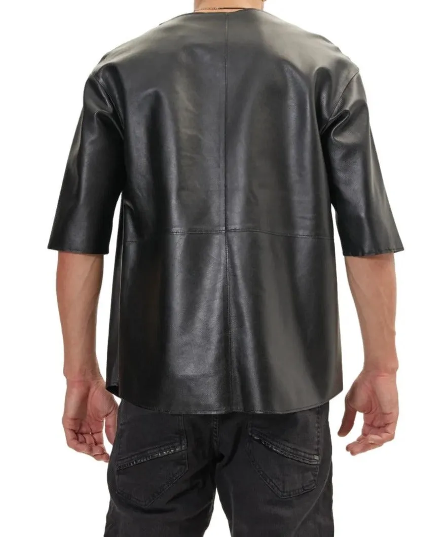 Mens Black Leather T Shirt