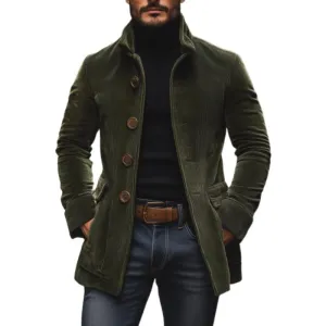 Men's Vintage Corduroy Stand Collar Single Breasted Slim Short Coat 66901253M