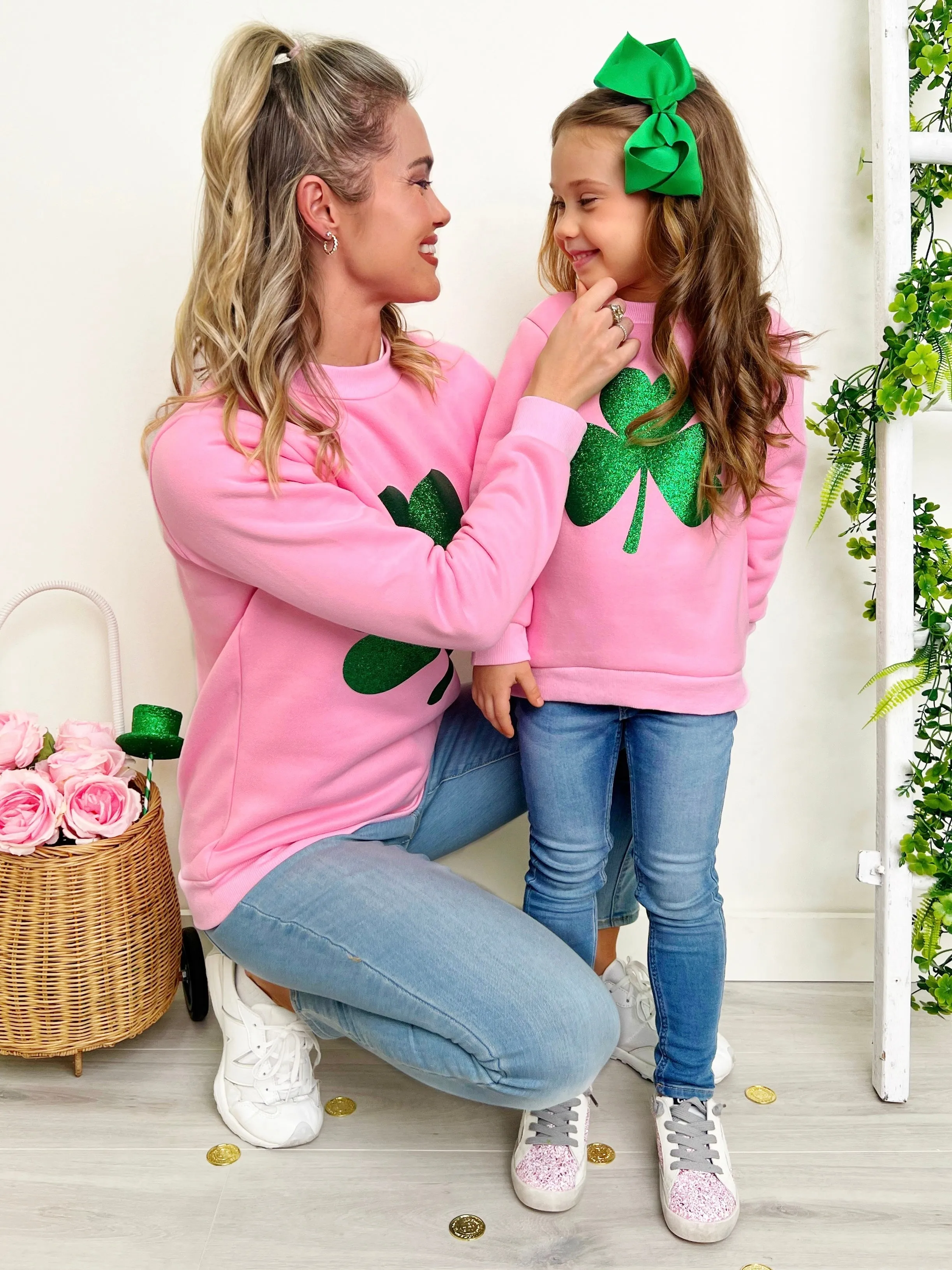 Mommy And Me Dazzling Glitter Clover Pullover Sweater