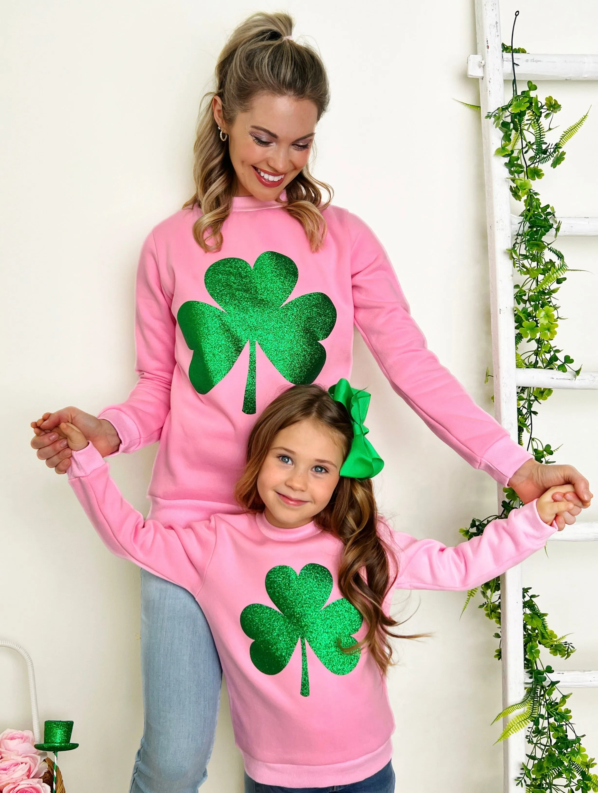 Mommy And Me Dazzling Glitter Clover Pullover Sweater