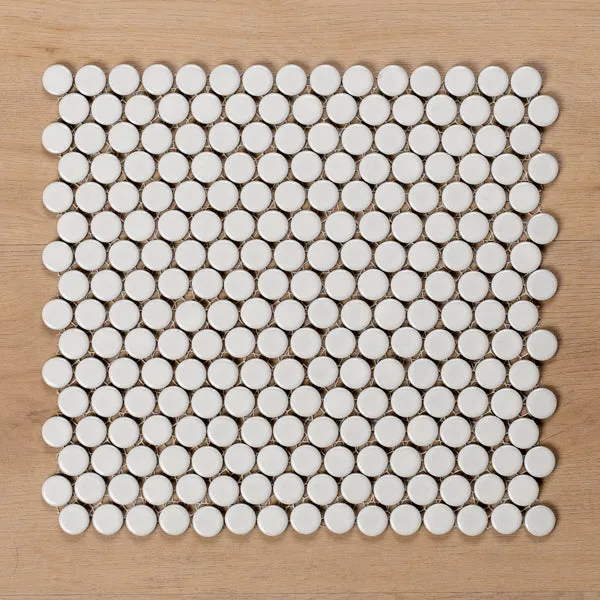 Mooloolaba Gloss White Porcelain Penny Round Mosaic Tile 20x20mm