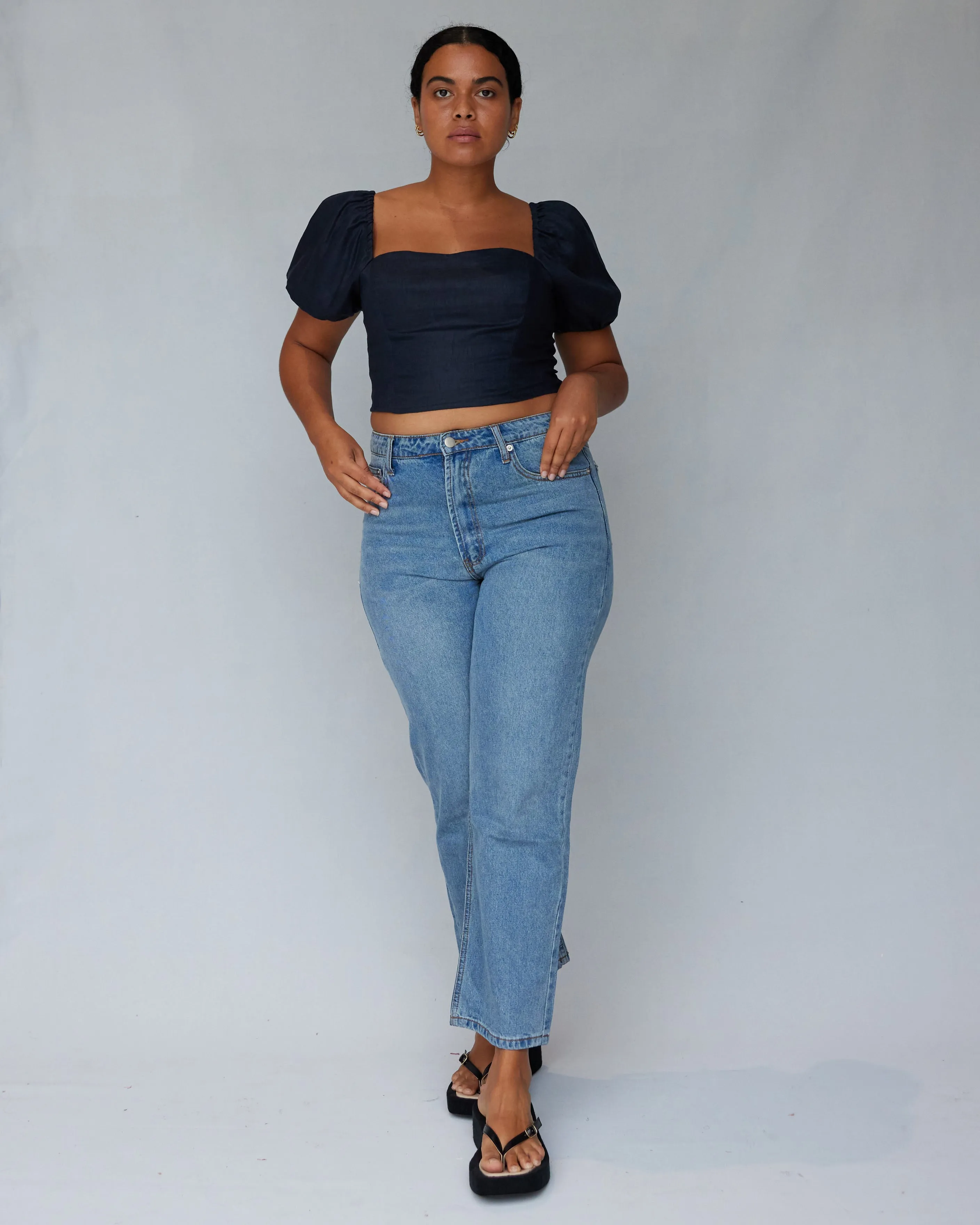 Muse Linen Top - Navy