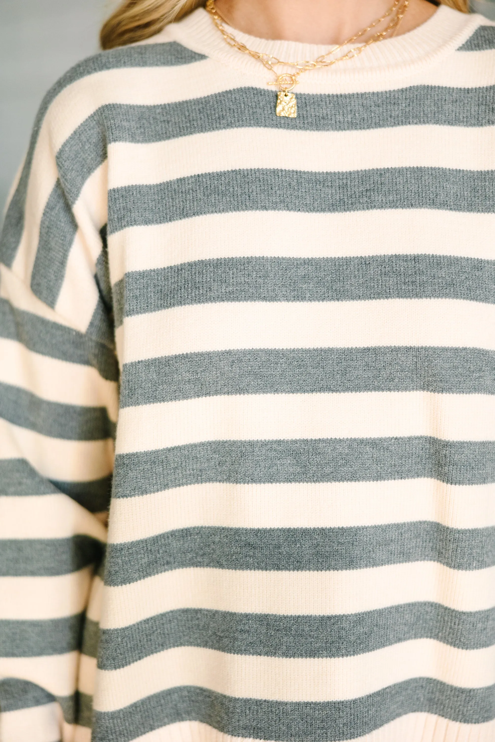 On The Way Up Heather Grey Striped Sweater