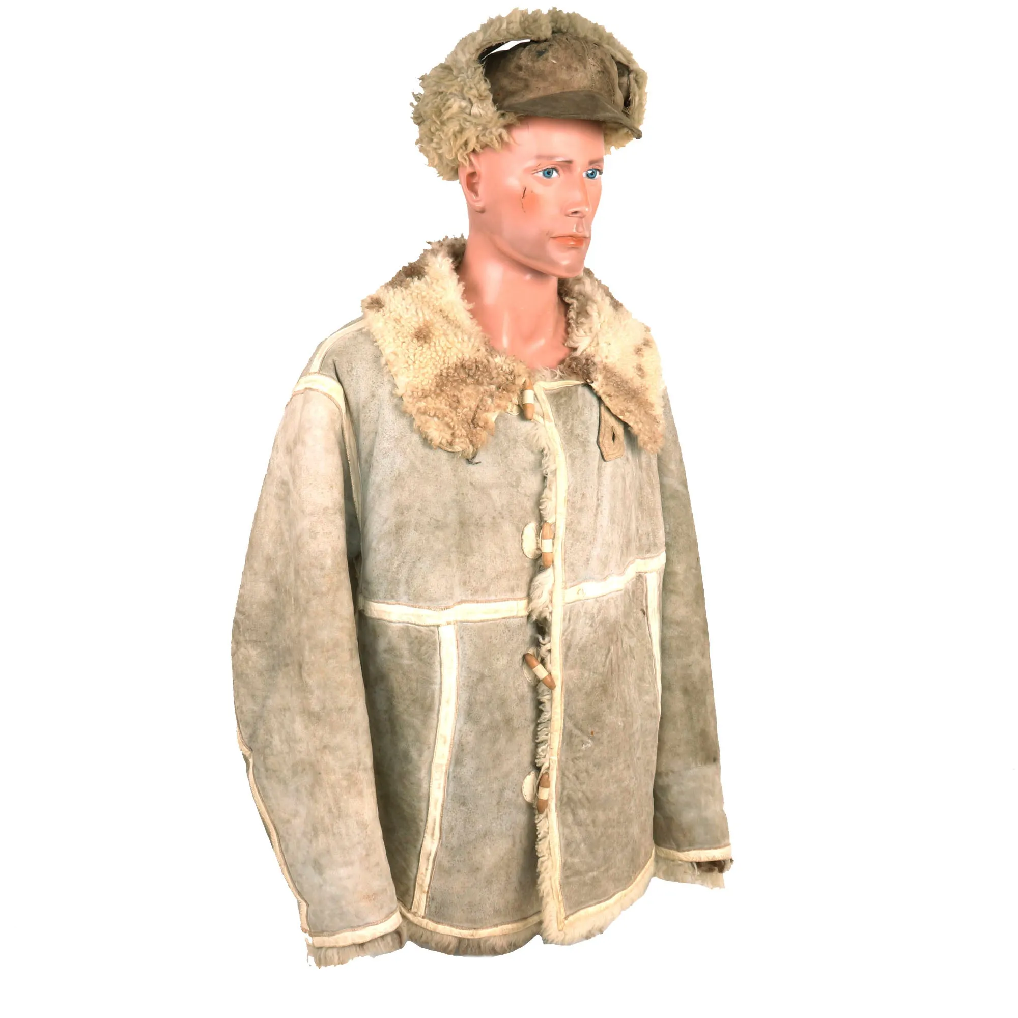 Original German WWII Luftwaffe Fur-Lined Sheepskin Winter Parka with 56cm Pelzmütze M43 Winter Cap