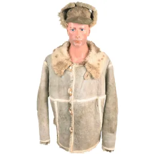 Original German WWII Luftwaffe Fur-Lined Sheepskin Winter Parka with 56cm Pelzmütze M43 Winter Cap