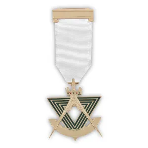 Past Sovereign Master Allied Masonic Degrees Breast Jewel - Gold Plated With Ribbon