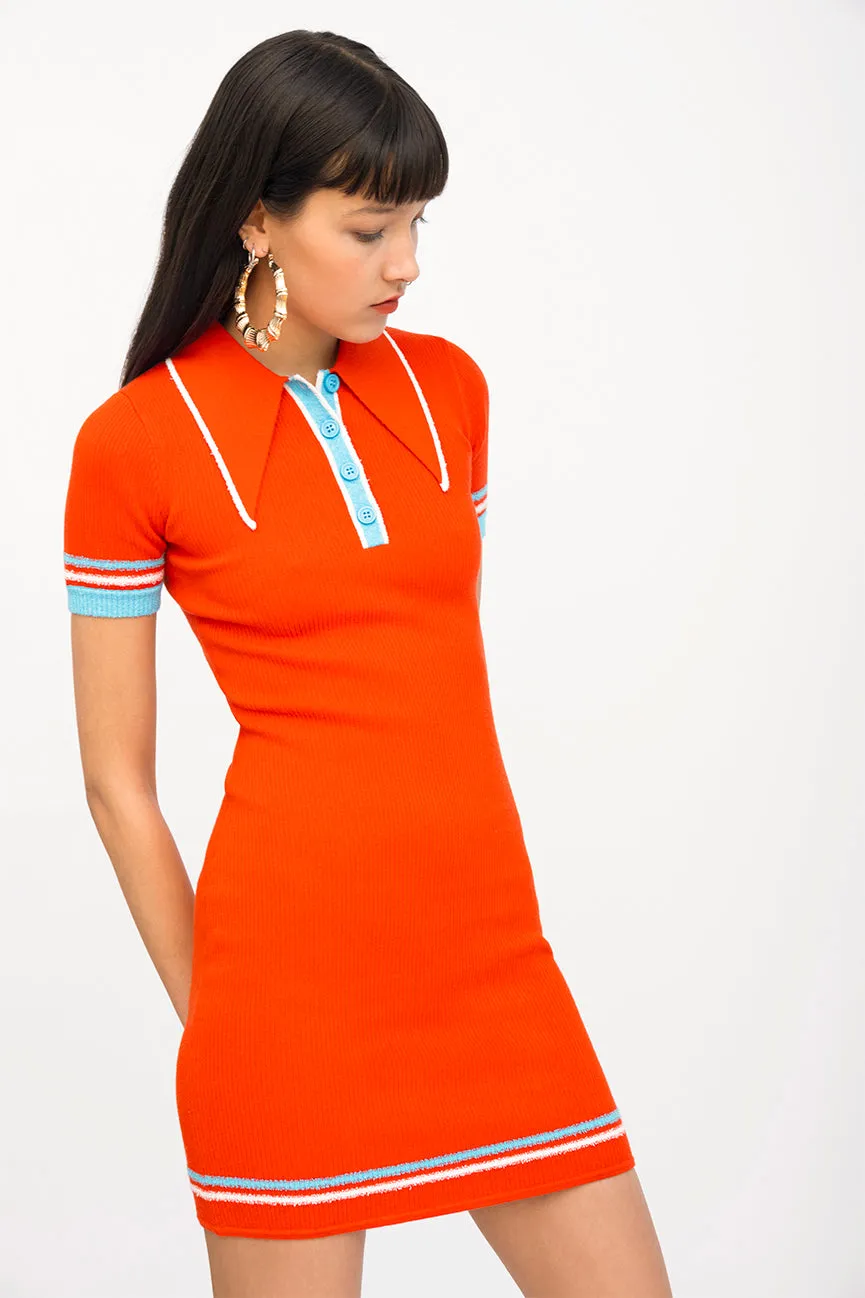 Pomodori Peachskin Ribbed Mini Polo Dress