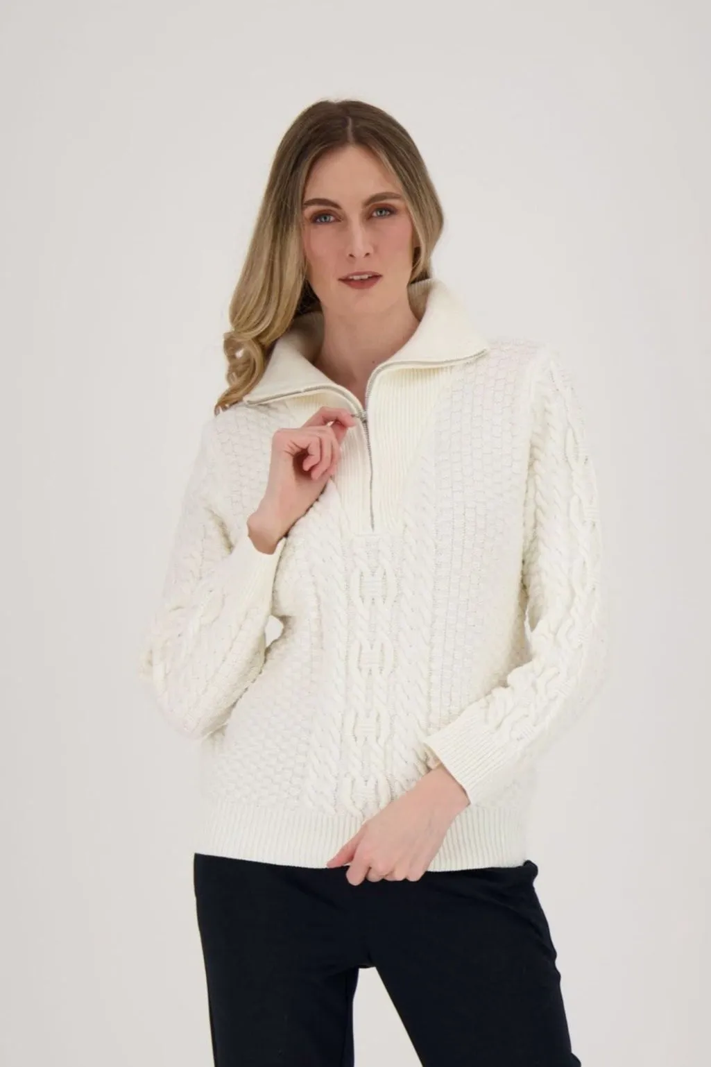 Quarter Zip Cable Knit Sweater