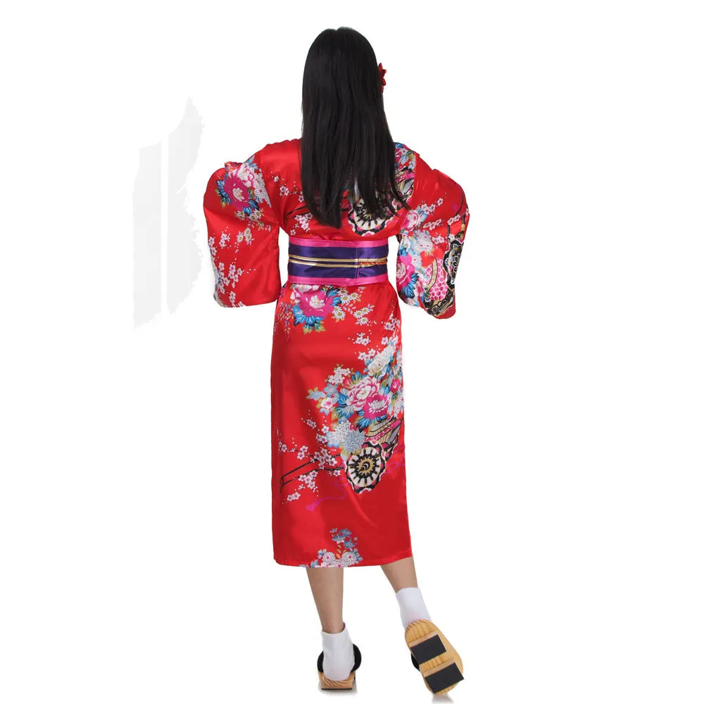 Red Geisha Kimono Costume for Girls Hana