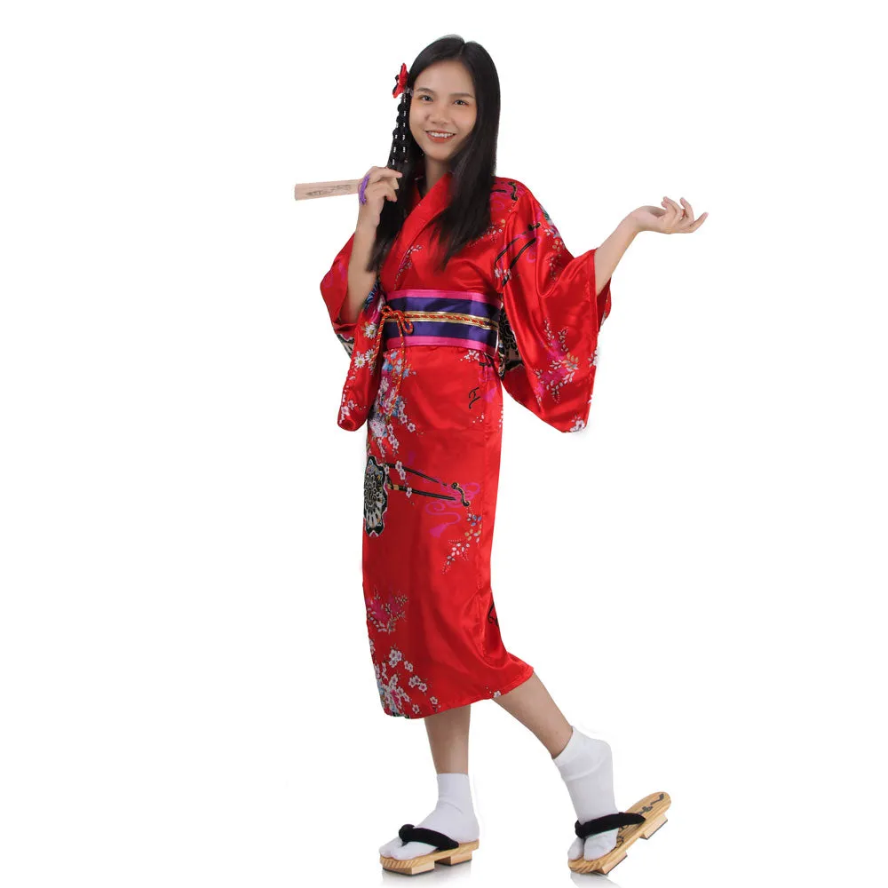 Red Geisha Kimono Costume for Girls Hana