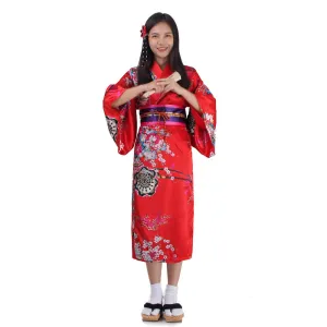 Red Geisha Kimono Costume for Girls Hana