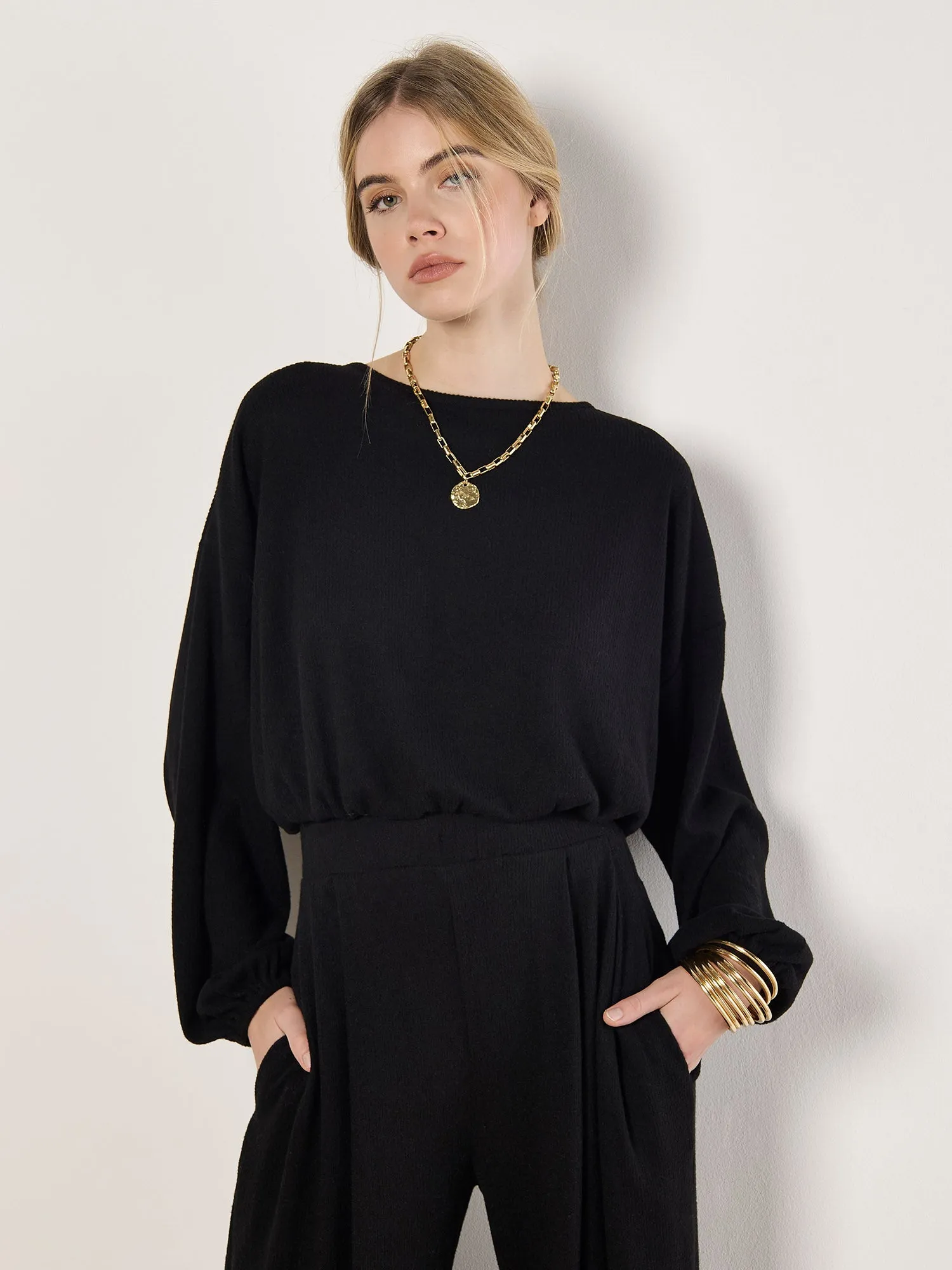 Ribbed Cropped Batwing Top