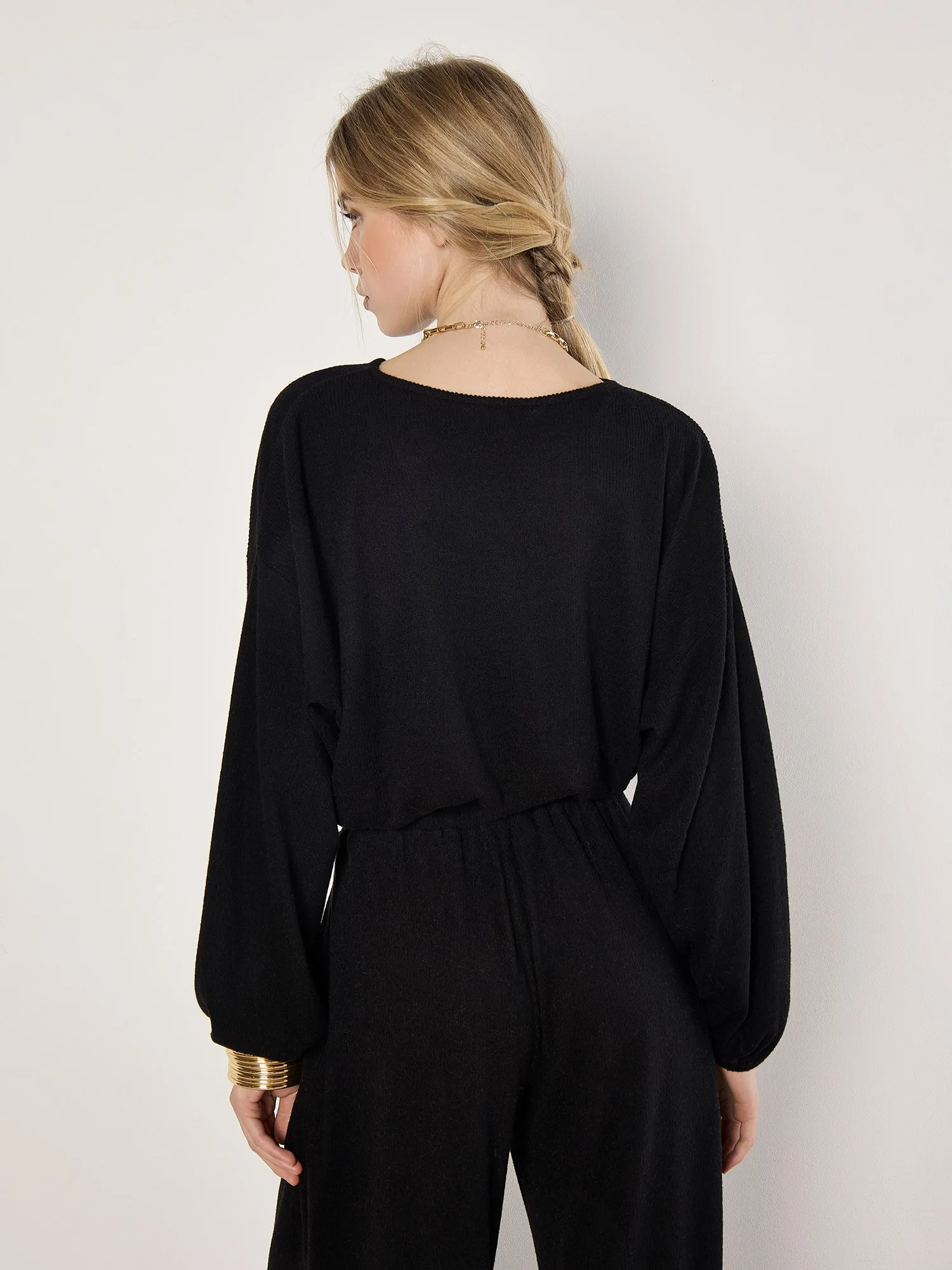 Ribbed Cropped Batwing Top