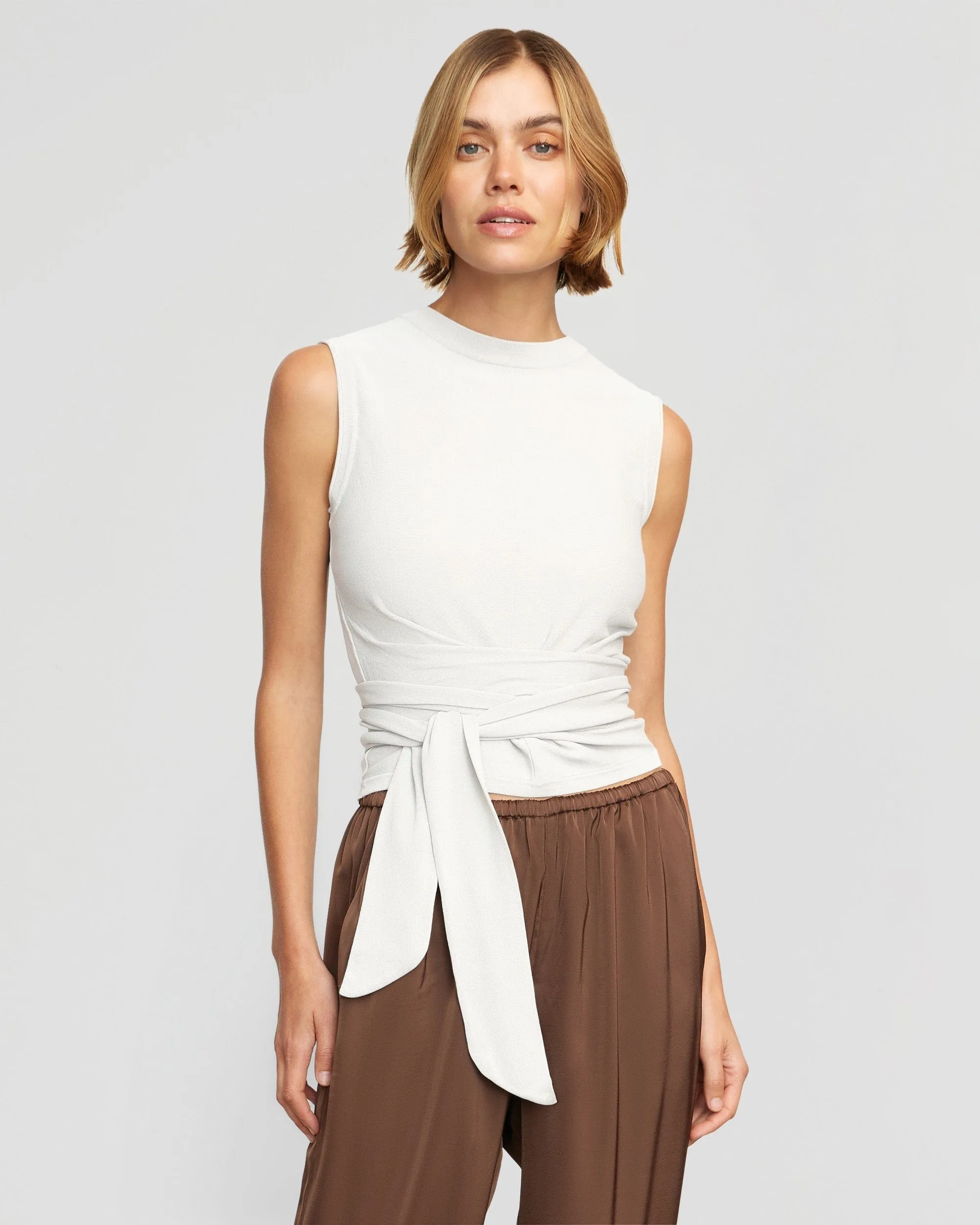 Rumi Cropped Sleeveless Wrap Top