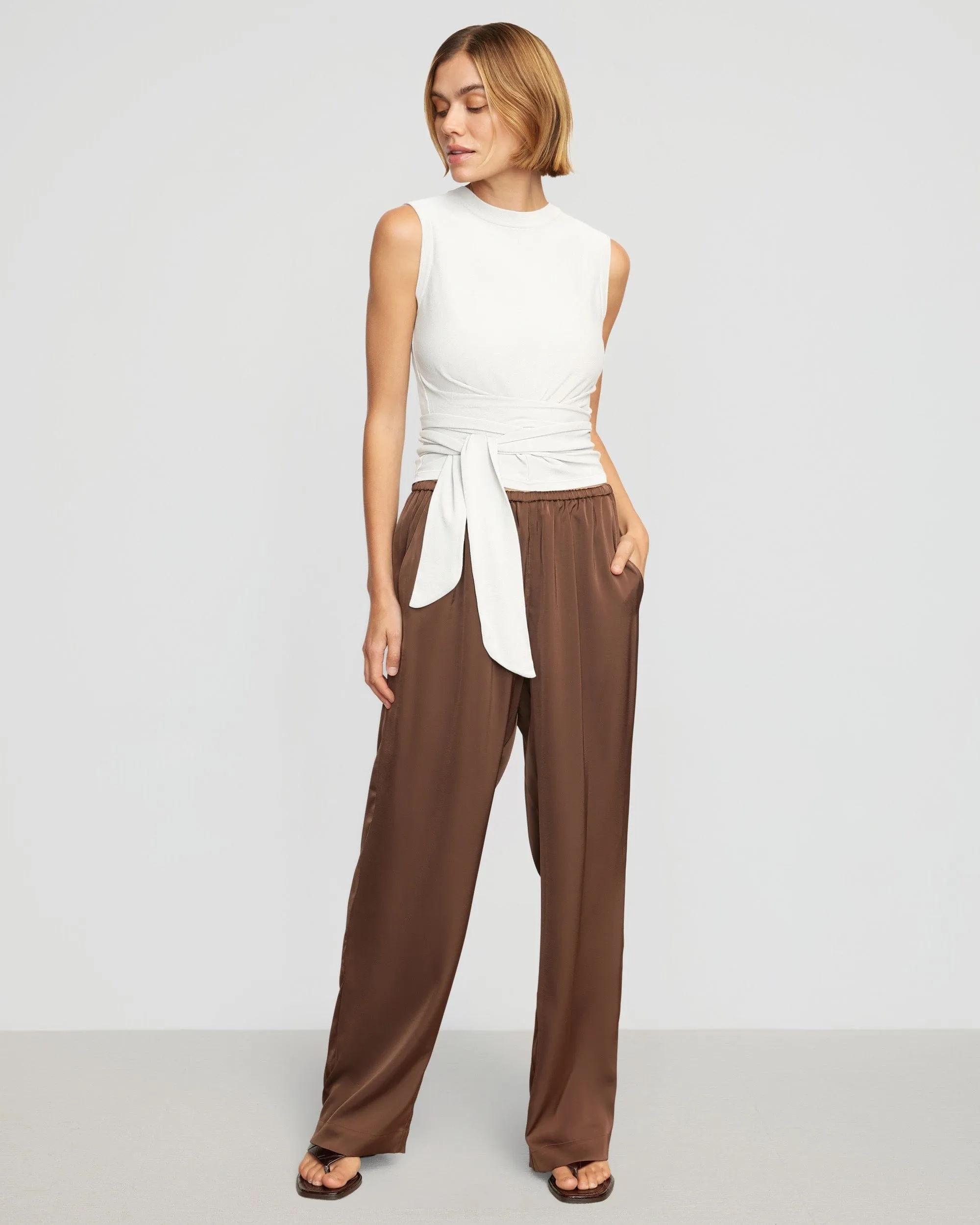 Rumi Cropped Sleeveless Wrap Top