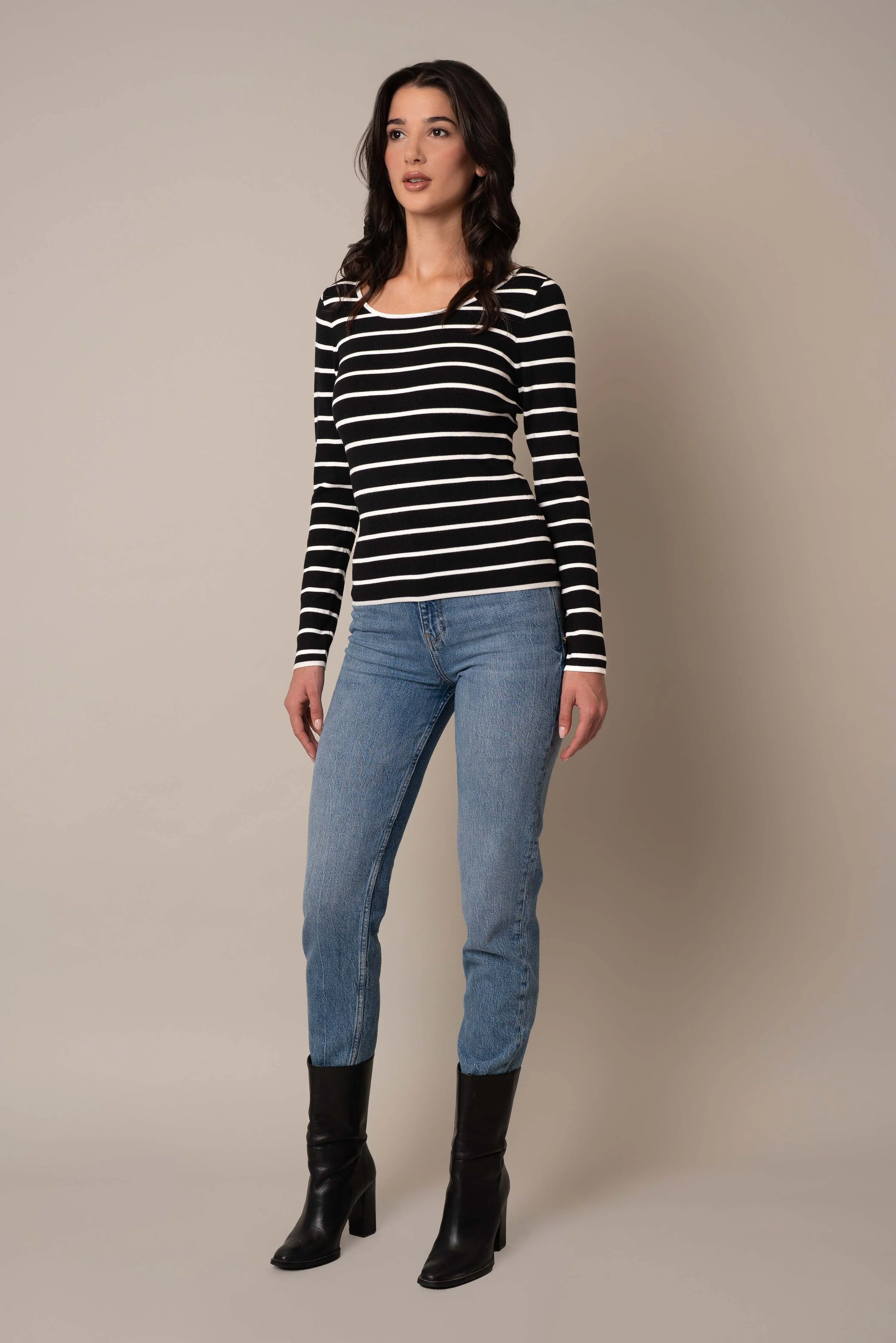 Scoop Neck Striped Pullover