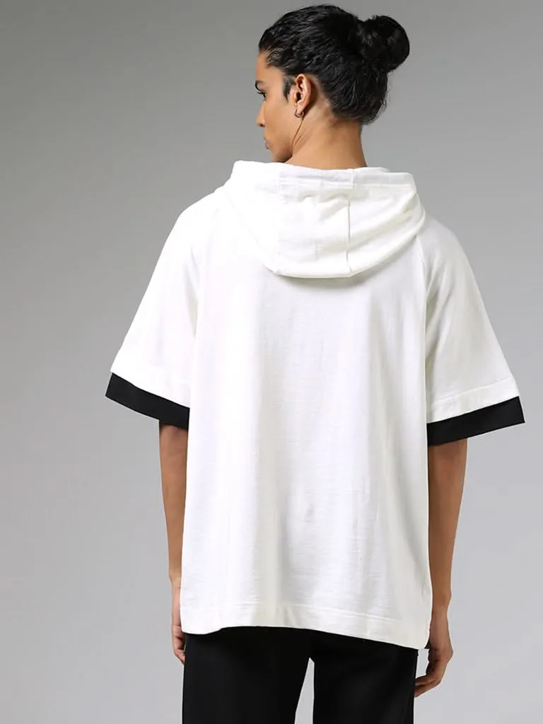 Studiofit Off White Relaxed-Fit Hoodie Pullover