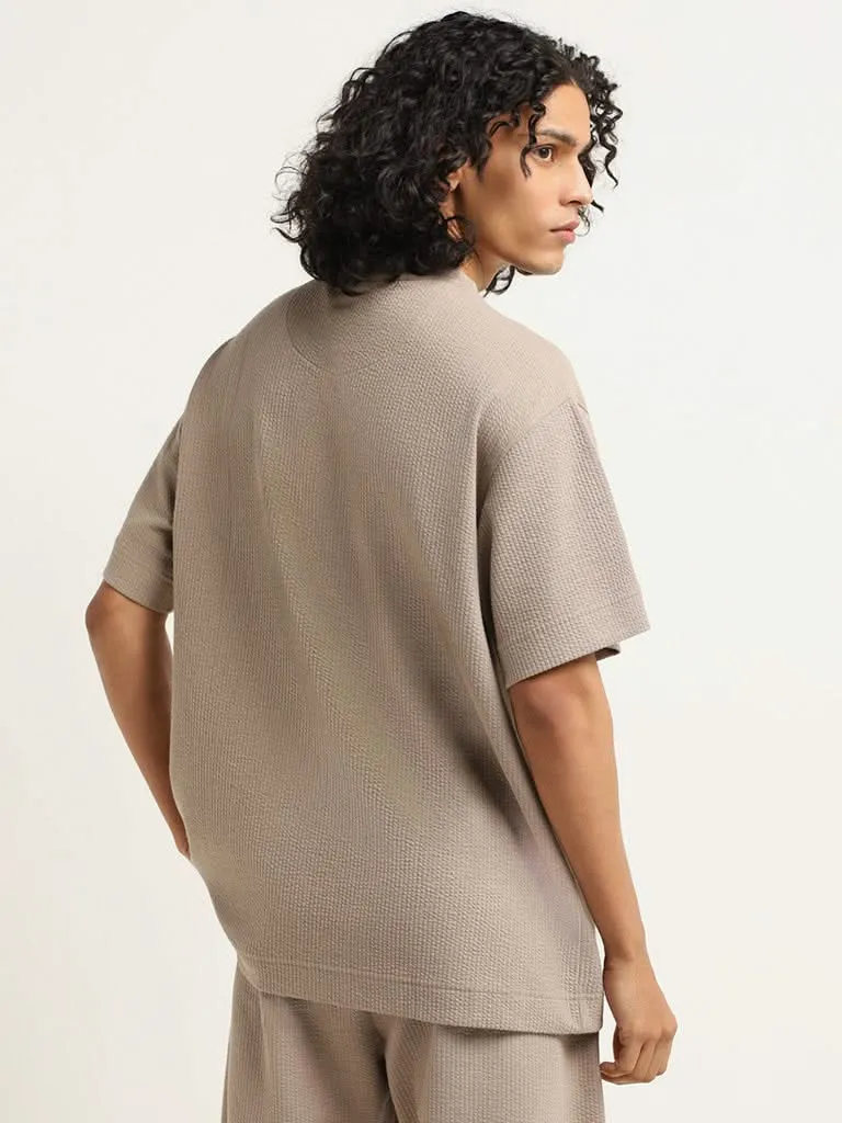 Studiofit Plain Taupe Cotton Blend Relaxed Fit T-Shirt