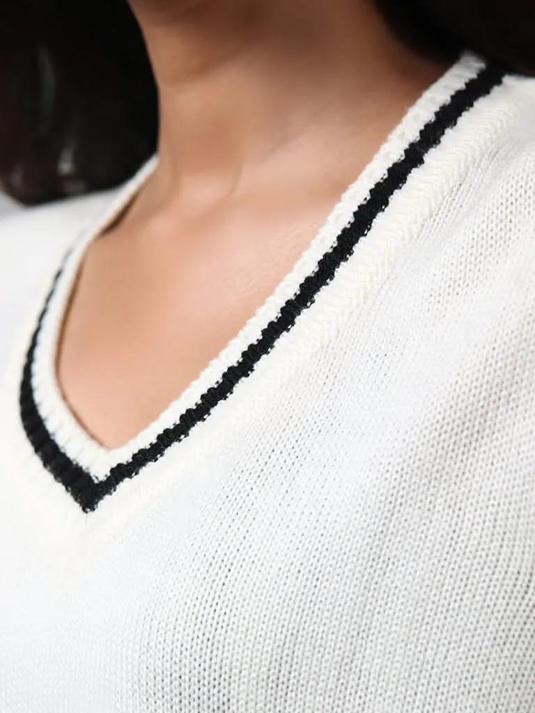 Studiofit Solid Off White Knitted Sweater