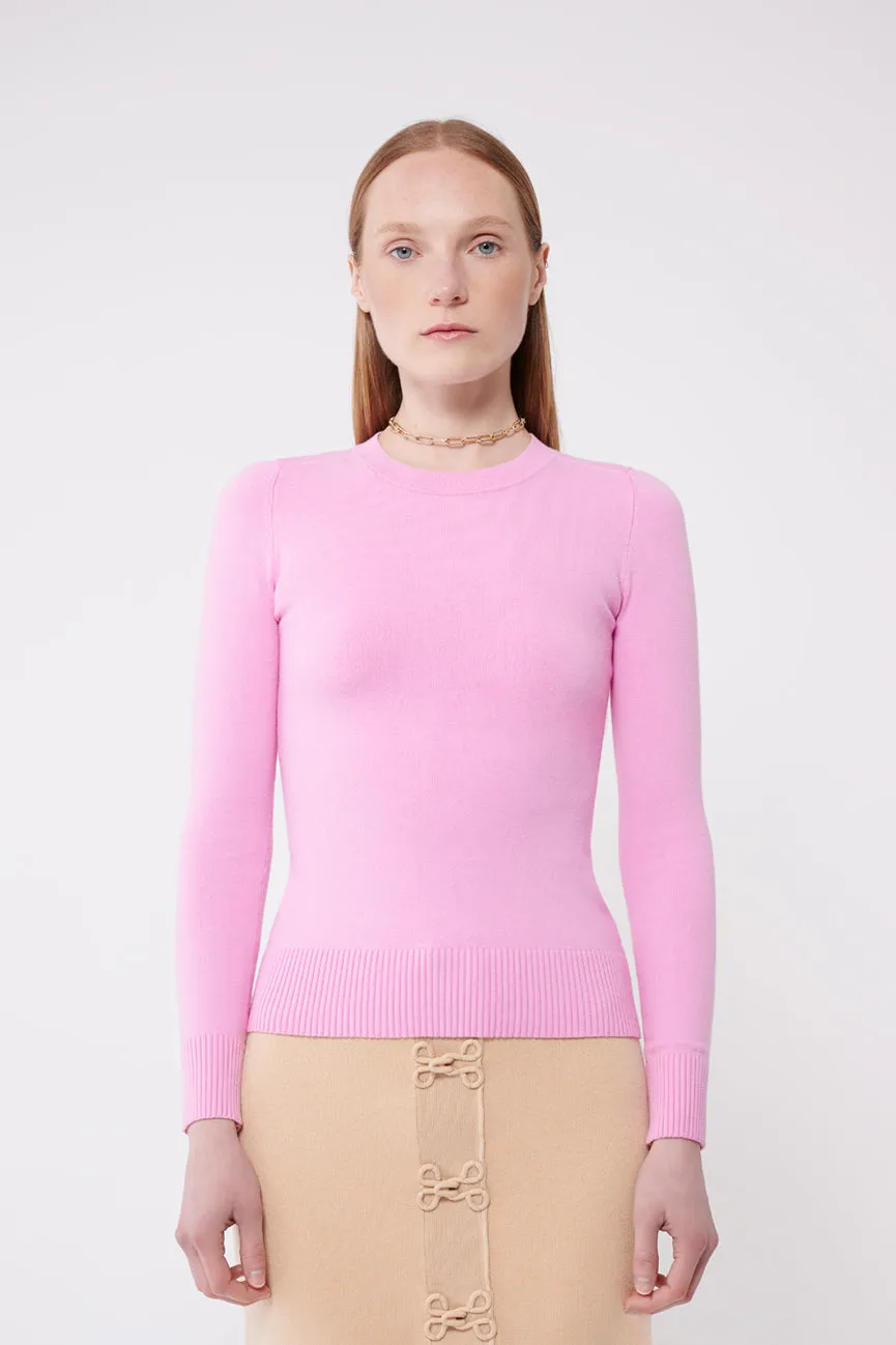 Sweet Pink Peachskin Long Sleeve Crew Neck