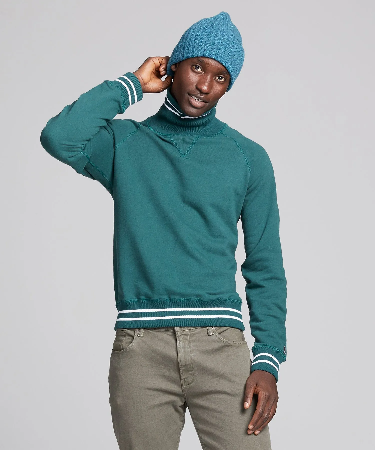 Tipped Turtleneck Sweatshirt in Storm Green