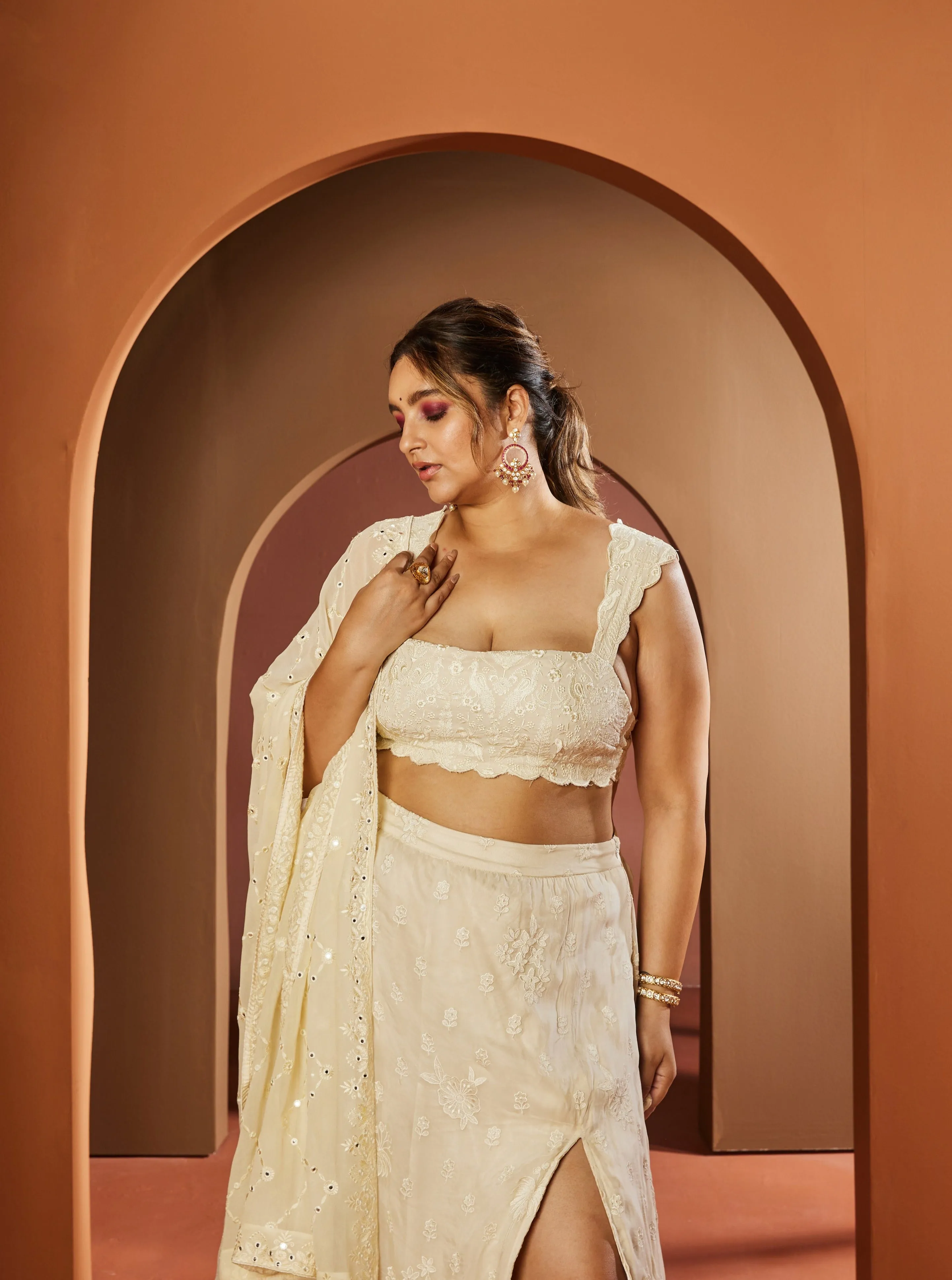 Vamika Ivory Embroidered Slit Lehenga