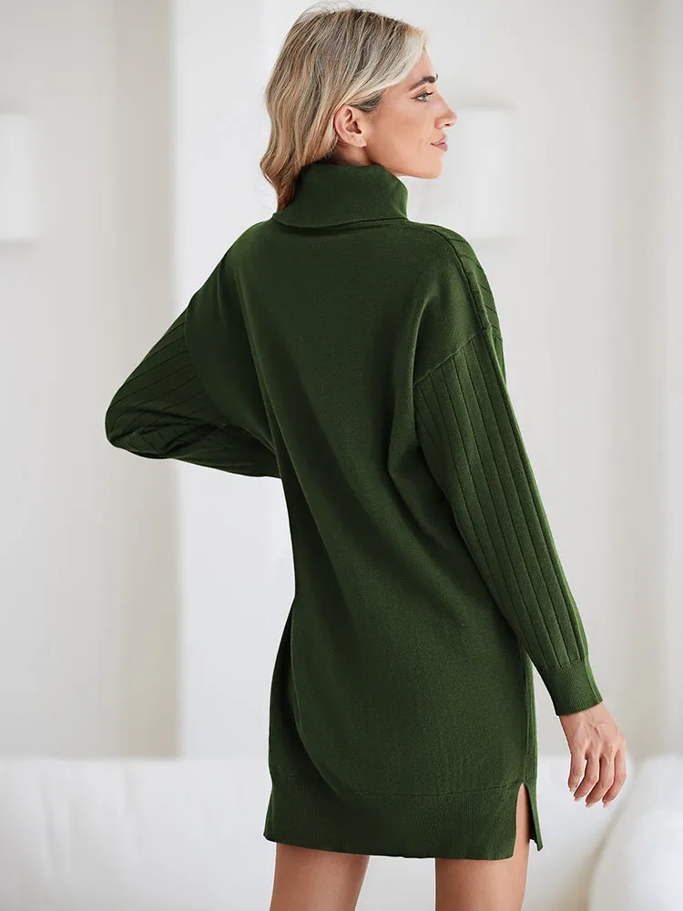 Women's Turtleneck Button Down Sweater Dress Long Sleeve Ribbed Knit Mini Dress Outfits